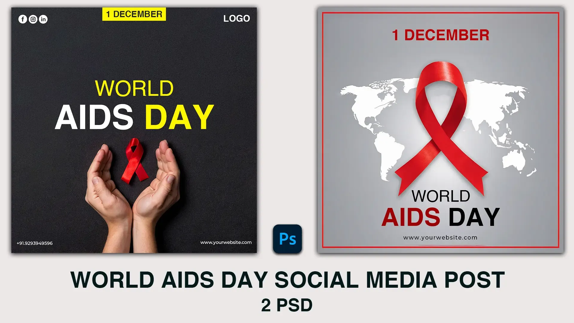 World AIDS Day Card Instagram Post Design PSD with Red Ribbon